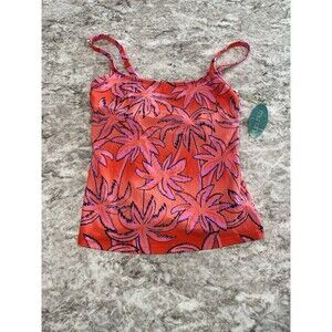 Mynah Women's X-small Tankini Top Tropical Print Pink & Orange Palm Trees 🌴 NWT